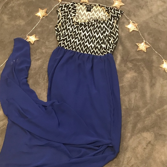 Evening Dress Navy Blue White Black pattern top - Picture 1 of 6